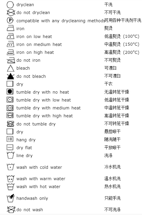 洗涤标志图案说明